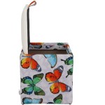 Taburet Box Print, corp tapitat Fluturi, capac imitatie piele alb, 41x37x37 cm - imagine 3