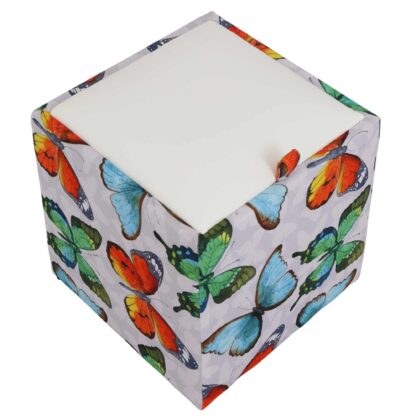 Taburet Box Print, corp tapitat Fluturi, capac imitatie piele alb, 41x37x37 cm - imagine 4