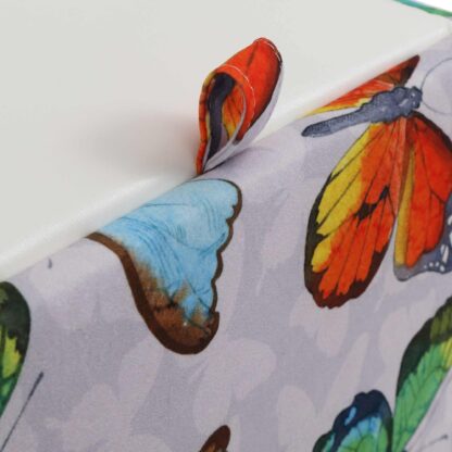 Taburet Box Print, corp tapitat Fluturi, capac imitatie piele alb, 41x37x37 cm - imagine 5