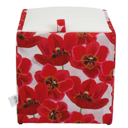 Taburet Box Print, corp tapitat Lalele, capac imitatie piele alb, 41x37x37 cm - imagine 2