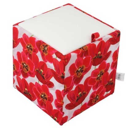 Taburet Box Print, corp tapitat Lalele, capac imitatie piele alb, 41x37x37 cm - imagine 4