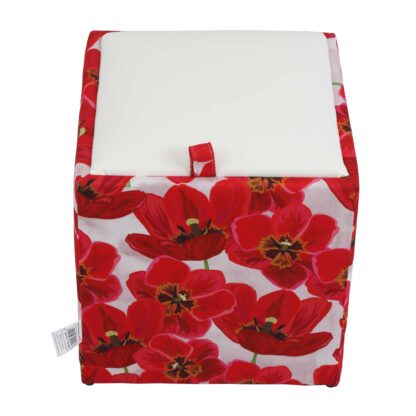 Taburet Box Print, corp tapitat Lalele, capac imitatie piele alb, 41x37x37 cm - imagine 5