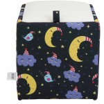Taburet Box Print, corp tapitat Luna si nori, capac imitatie piele alb, 41x37x37 cm - imagine 2