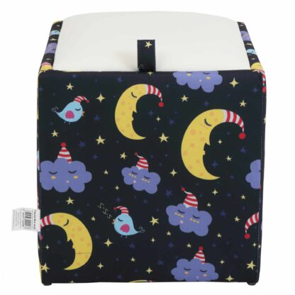 Taburet Box Print, corp tapitat Luna si nori, capac imitatie piele alb, 41x37x37 cm - imagine 2