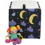 Taburet Box Print, corp tapitat Luna si nori, capac imitatie piele alb, 41x37x37 cm - imagine 3