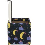 Taburet Box Print, corp tapitat Luna si nori, capac imitatie piele alb, 41x37x37 cm - imagine 4