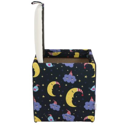 Taburet Box Print, corp tapitat Luna si nori, capac imitatie piele alb, 41x37x37 cm - imagine 4