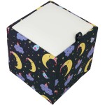 Taburet Box Print, corp tapitat Luna si nori, capac imitatie piele alb, 41x37x37 cm - imagine 5