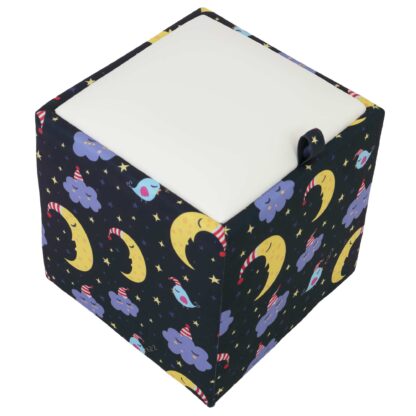 Taburet Box Print, corp tapitat Luna si nori, capac imitatie piele alb, 41x37x37 cm - imagine 5