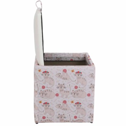 Taburet Box Print, corp tapitat Pisici roz, capac imitatie piele alb, 41x37x37 cm - imagine 3