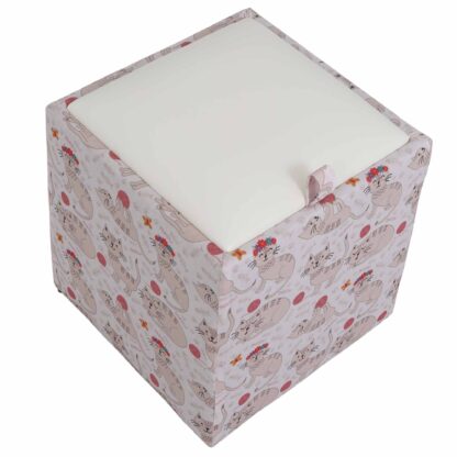 Taburet Box Print, corp tapitat Pisici roz, capac imitatie piele alb, 41x37x37 cm - imagine 4