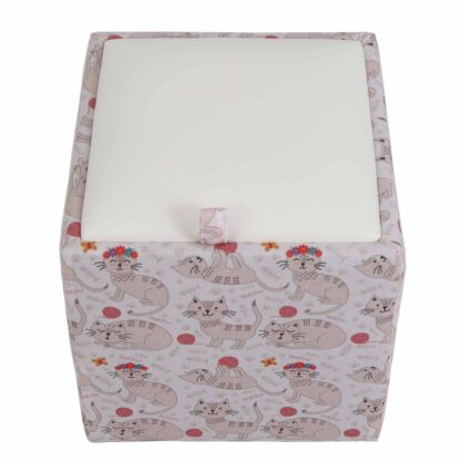 Taburet Box Print, corp tapitat Pisici roz, capac imitatie piele alb, 41x37x37 cm - imagine 5
