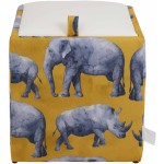 Taburet Box Print, corp tapitat Safari rinoceri, capac imitatie piele alb, 41x37x37 cm - imagine 2