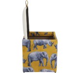 Taburet Box Print, corp tapitat Safari rinoceri, capac imitatie piele alb, 41x37x37 cm - imagine 3