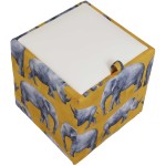 Taburet Box Print, corp tapitat Safari rinoceri, capac imitatie piele alb, 41x37x37 cm - imagine 4