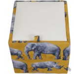 Taburet Box Print, corp tapitat Safari rinoceri, capac imitatie piele alb, 41x37x37 cm - imagine 5