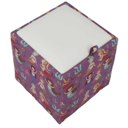 Taburet Box Print, corp tapitat Sirene, capac imitatie piele alb, 41x37x37 cm - imagine 4