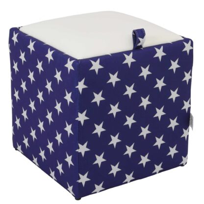 Taburet Box Print, corp tapitat Steag USA stele, capac imitatie piele alb, 41x37x37 cm