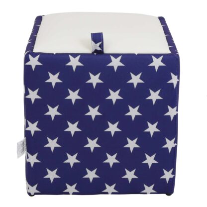 Taburet Box Print, corp tapitat Steag USA stele, capac imitatie piele alb, 41x37x37 cm - imagine 2