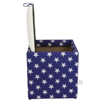 Taburet Box Print, corp tapitat Steag USA stele, capac imitatie piele alb, 41x37x37 cm - imagine 3