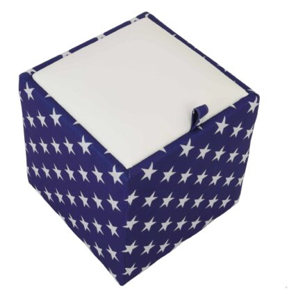 Taburet Box Print, corp tapitat Steag USA stele, capac imitatie piele alb, 41x37x37 cm - imagine 4