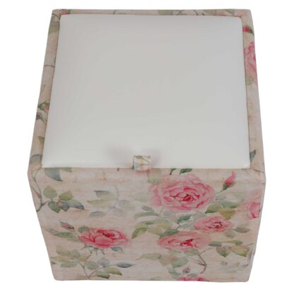 Taburet Box Print, corp tapitat Trandafiri vintage, capac imitatie piele alb, 41x37x37 cm - imagine 5