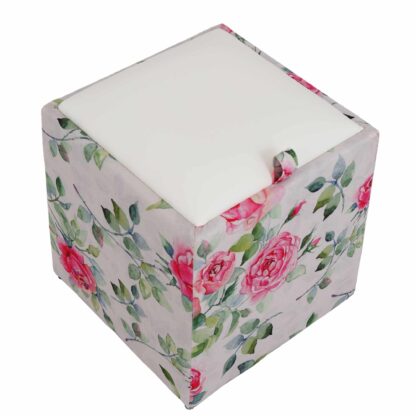 Taburet Box Print, corp tapitat Trandafiri acuarela, capac imitatie piele alb, 41x37x37 cm - imagine 4