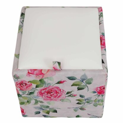 Taburet Box Print, corp tapitat Trandafiri acuarela, capac imitatie piele alb, 41x37x37 cm - imagine 5