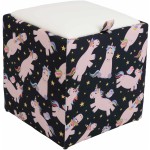 Taburet Box Print, corp tapitat Unicorni, capac imitatie piele alb, 41x37x37 cm