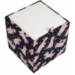 Taburet Box Print, corp tapitat Unicorni, capac imitatie piele alb, 41x37x37 cm - imagine 4