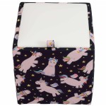 Taburet Box Print, corp tapitat Unicorni, capac imitatie piele alb, 41x37x37 cm - imagine 5