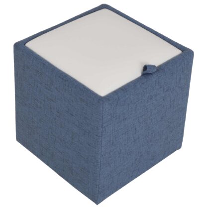 Taburet Box, corp stofa albastru, capac imitatie piele alb, 41x37x37 cm - imagine 2