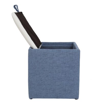 Taburet Box, corp stofa albastru, capac imitatie piele alb, 41x37x37 cm - imagine 4