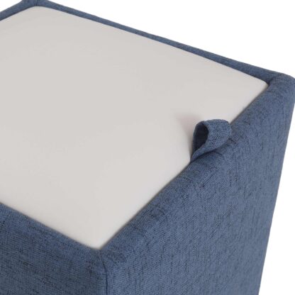 Taburet Box, corp stofa albastru, capac imitatie piele alb, 41x37x37 cm - imagine 3
