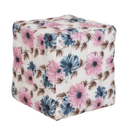 Taburet Bump Print Floral, stofa turcoaz, 41x38x38 cm