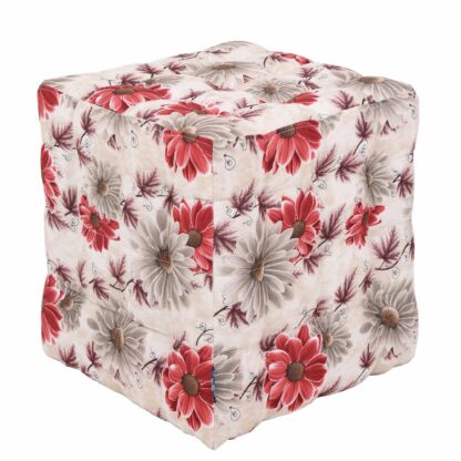 Taburet Bump Print Floral, stofa rosu, 41x38x38 cm