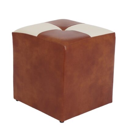 Taburet Cool , cognac/crem, piele ecologica, 36x35x35 cm - imagine 2