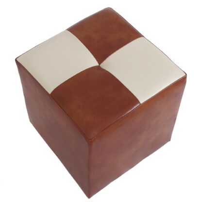 Taburet Cool , cognac/crem, piele ecologica, 36x35x35 cm - imagine 3