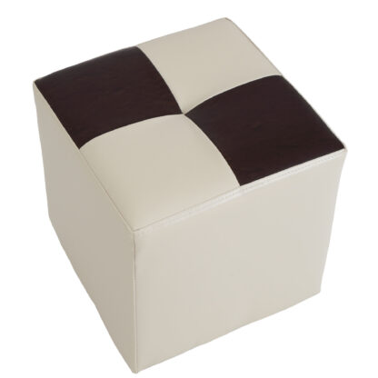Taburet Cool, crem/maro, piele ecologica, 36x35x35 cm - imagine 3