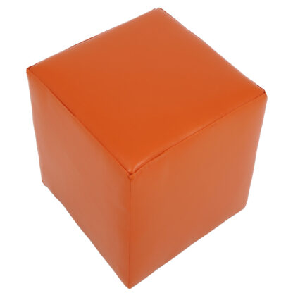 Taburet Cube, portocaliu, piele ecologica, 45x38x38 cm - imagine 3