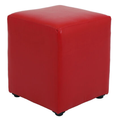 Taburet Cube, rosu, piele ecologica, 45x38x38 cm