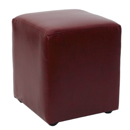 Taburet Cube, visiniu, piele ecologica, 45x38x38 cm