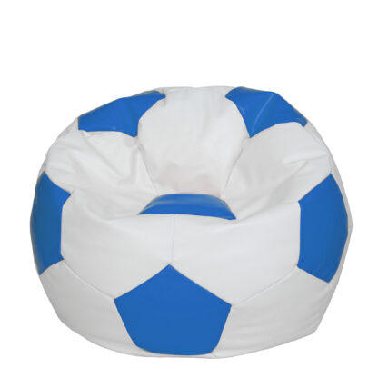 Fotoliu tip minge Mondo Ball, Bean Bag, alb-albastru, imitatie piele, 74 cm