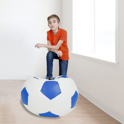Fotoliu tip minge Mondo Ball, Bean Bag, alb-albastru, imitatie piele, 74 cm - imagine 5
