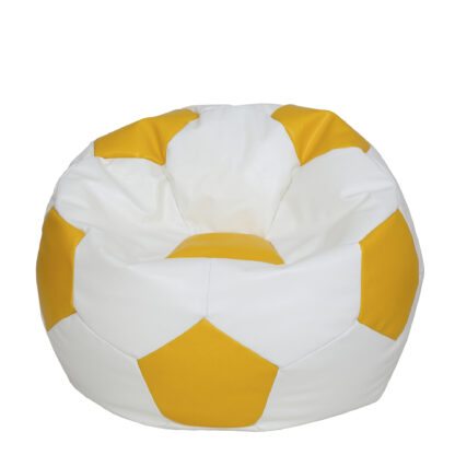 Fotoliu tip minge Extra Ball (XL), Bean Bag, alb-galben, imitatie piele, 87 cm
