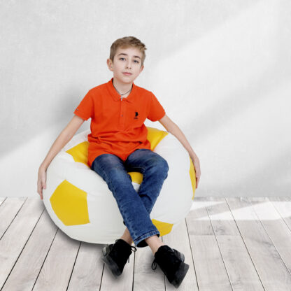 Fotoliu tip minge Mondo Ball, Bean Bag, alb-galben, imitatie piele, 74 cm - imagine 5