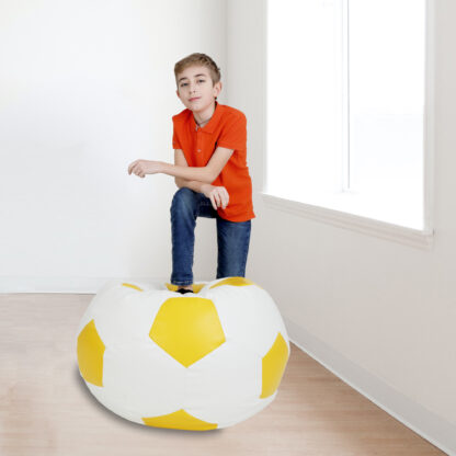Fotoliu tip minge Mondo Ball, Bean Bag, alb-galben, imitatie piele, 74 cm - imagine 6