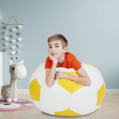 Fotoliu tip minge Mondo Ball, Bean Bag, alb-galben, imitatie piele, 74 cm - imagine 7