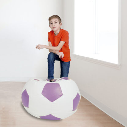 Fotoliu tip minge Mondo Ball, Bean Bag, alb-mov, imitatie piele, 74 cm - imagine 5