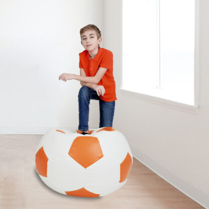 Fotoliu tip minge Mondo Ball, Bean Bag, alb-portocaliu, imitatie piele, 74 cm - imagine 6